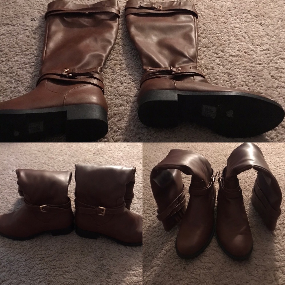 Brown knee high heeled boots